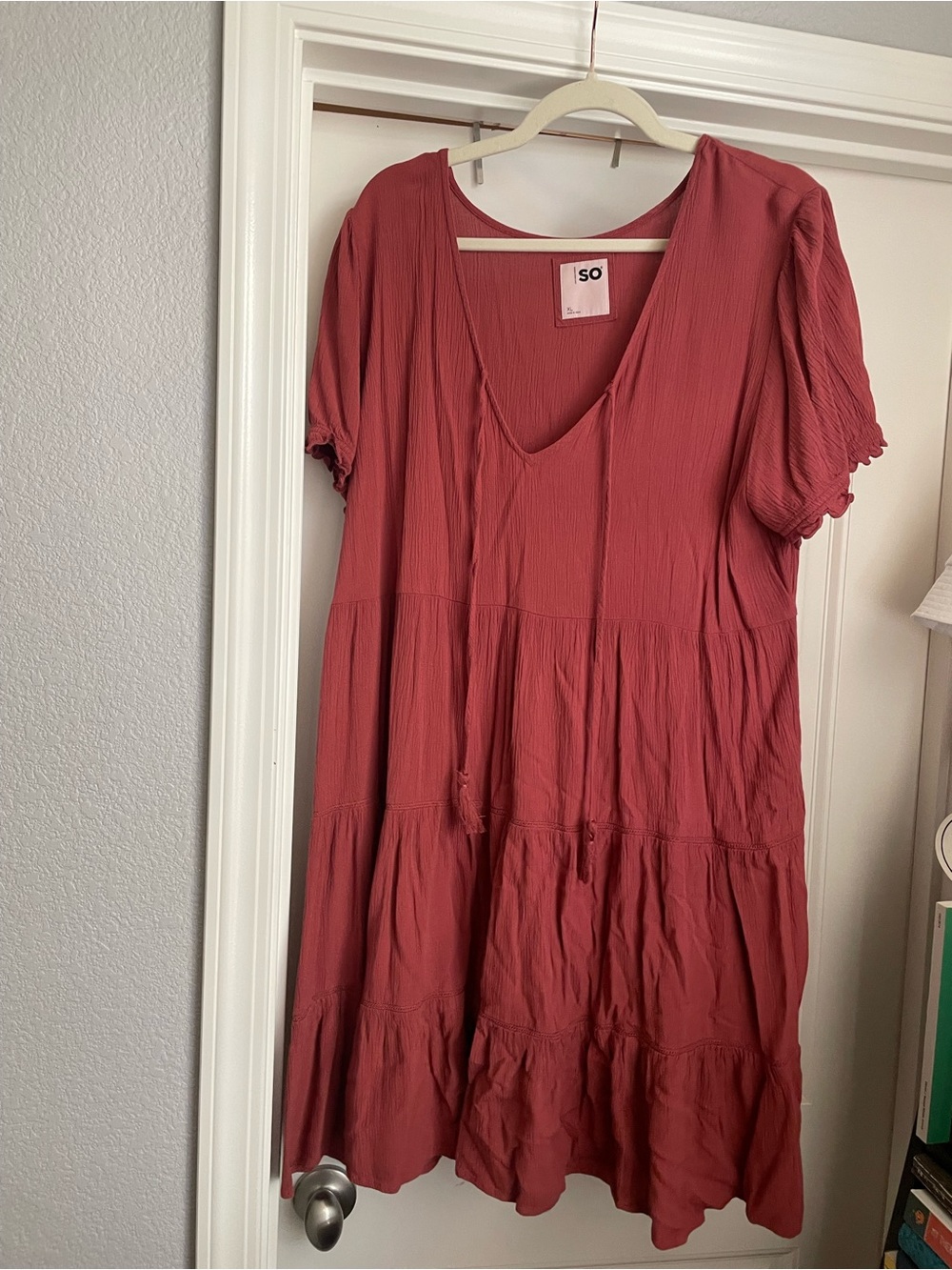 Kohls SO Burnt Orange Tiered V-Neck Midi Dress